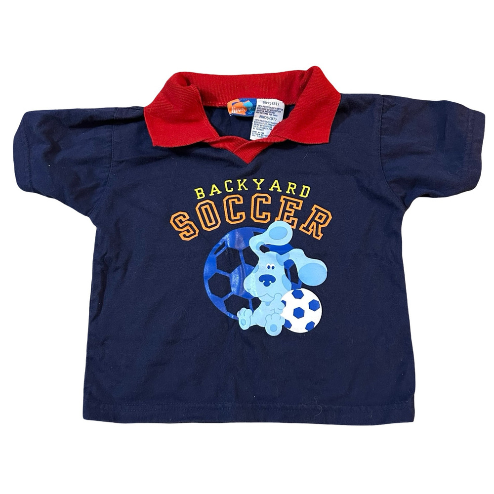 Y2K 2003 Blues Clues Collared Shirt Boys 3T Nick Jr Viacom Backyard Soccer Tee